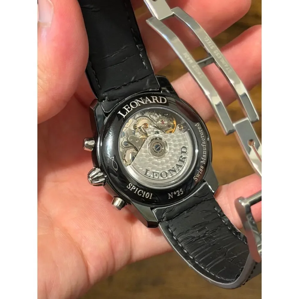 Leonar Moonphase Chronograph Style Watch White Dial Leather Strap